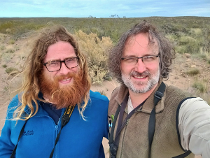 Niels and Agustin after finding the Sandy Gallito Teledromas fuscus (tapaculo) in the Puerto Madryn - Peninsula Valdes area.