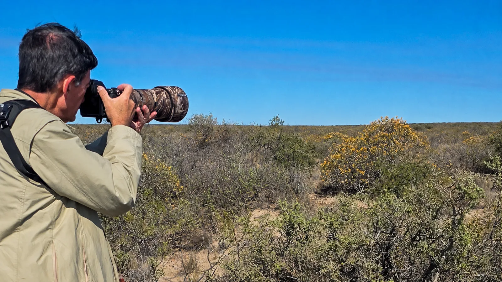 Guest photographing birds in the Patagonian steppe near Puerto Madryn